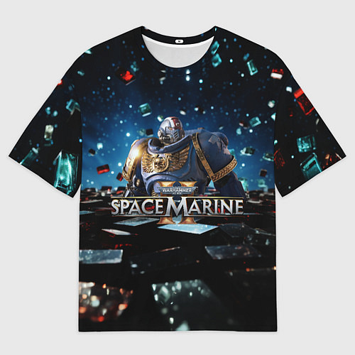 Мужская футболка оверсайз Warhammer 40000 space marine 2 ультрамарин в броне / 3D-принт – фото 1
