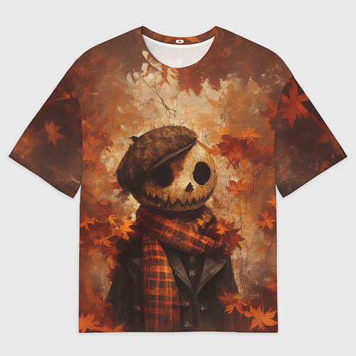 Мужская футболка оверсайз Тыквенный Джек в кепке / 3D-принт – фото 1