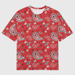 Футболка оверсайз мужская Узор бандана красночерный, цвет: 3D-принт