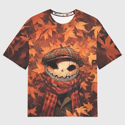 Футболка оверсайз мужская Тыквинный Джек в кепке и шарфе, цвет: 3D-принт