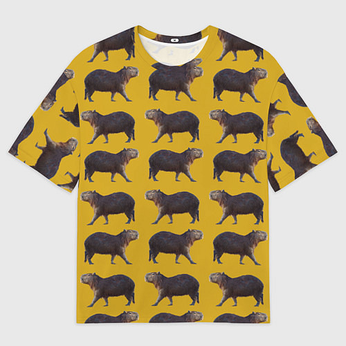 Мужская футболка оверсайз Капибары на горчичном фоне - паттерн / 3D-принт – фото 1