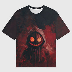 Мужская футболка оверсайз Тыквенный Джек в багровых тонах