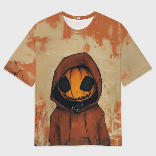 Мужская футболка оверсайз Тыквенный Джек в оранжевых тонах / 3D-принт – фото 1