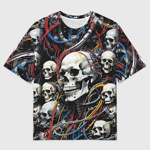 Мужская футболка оверсайз Паттерн из кибер черепов - нейроарт / 3D-принт – фото 1