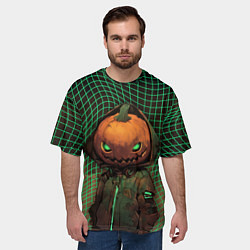 Футболка оверсайз мужская Тыквенный Джек в неоновой сетке, цвет: 3D-принт — фото 2