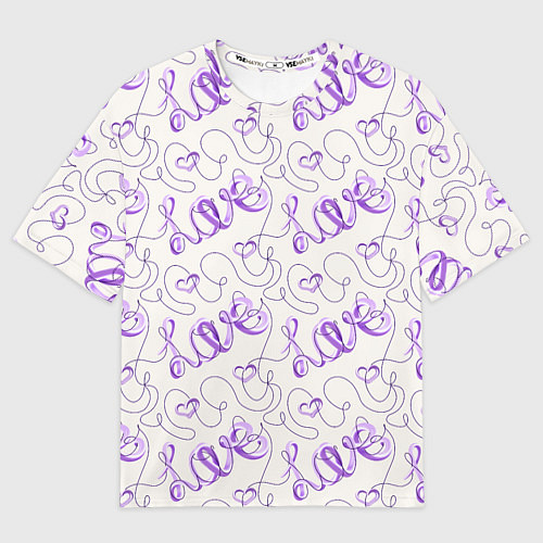 Мужская футболка оверсайз Паттерн с надписями Love и сердцами / 3D-принт – фото 1