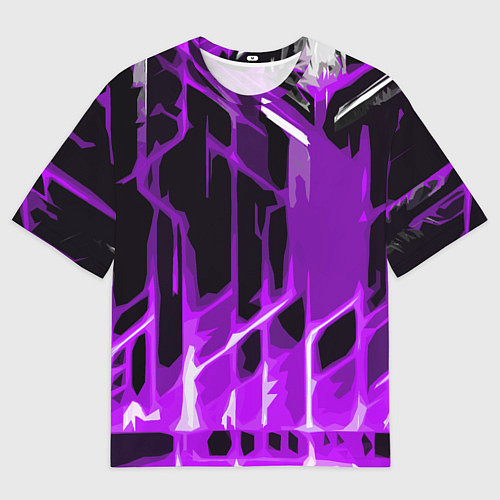 Мужская футболка оверсайз Abstract purple stripes on a black background / 3D-принт – фото 1