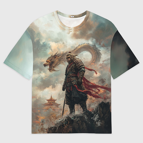 Мужская футболка оверсайз Wukong и дракон / 3D-принт – фото 1