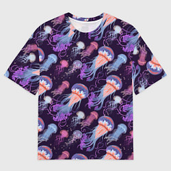 Футболка оверсайз мужская Цветные медузы паттерн, цвет: 3D-принт