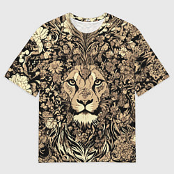Футболка оверсайз мужская Лев среди узоров из цветов, цвет: 3D-принт