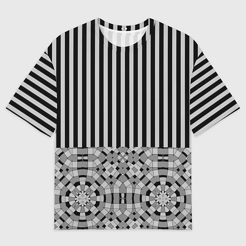Мужская футболка оверсайз Комбинированный с геометрическим и полосатым узоро / 3D-принт – фото 1