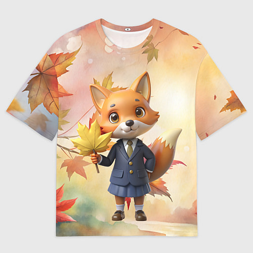 Мужская футболка оверсайз Осенняя лисичка в школьной форме / 3D-принт – фото 1