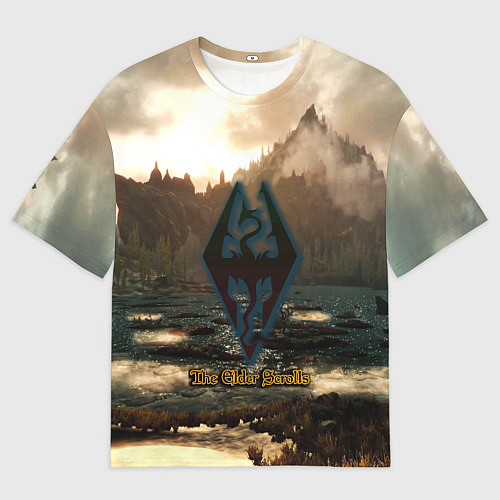 Мужская футболка оверсайз Skyrim logo природа / 3D-принт – фото 1