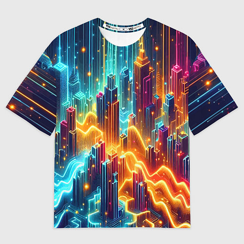 Мужская футболка оверсайз Neon metropolis - vaporwave / 3D-принт – фото 1