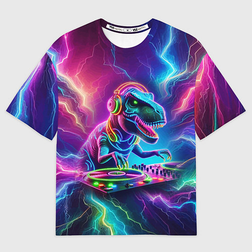 Мужская футболка оверсайз Tyrannosaur DJ - neon glow / 3D-принт – фото 1
