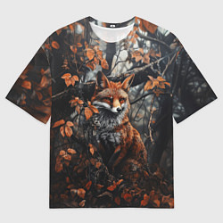 Футболка оверсайз мужская Лис в пасмурном лесу, цвет: 3D-принт