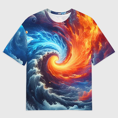 Мужская футболка оверсайз Столкновение двух стихий - инь янь / 3D-принт – фото 1