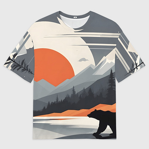 Мужская футболка оверсайз Горы медведь геометрия / 3D-принт – фото 1
