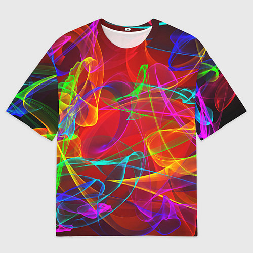 Мужская футболка оверсайз Неоновые волны дыма / 3D-принт – фото 1
