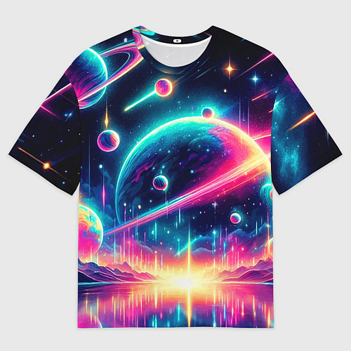 Мужская футболка оверсайз Неоновый космос - нейроарт / 3D-принт – фото 1