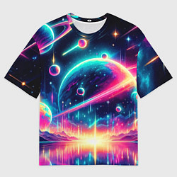 Футболка оверсайз мужская Неоновый космос - нейроарт, цвет: 3D-принт