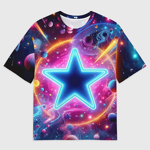 Мужская футболка оверсайз Звезда в неоновом космосе - нейроарт / 3D-принт – фото 1