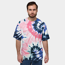Футболка оверсайз мужская Розово синий тай дай - разводы краски на белом фон, цвет: 3D-принт — фото 2