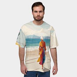 Футболка оверсайз мужская Летний пейзаж с женщиной на пляже, цвет: 3D-принт — фото 2