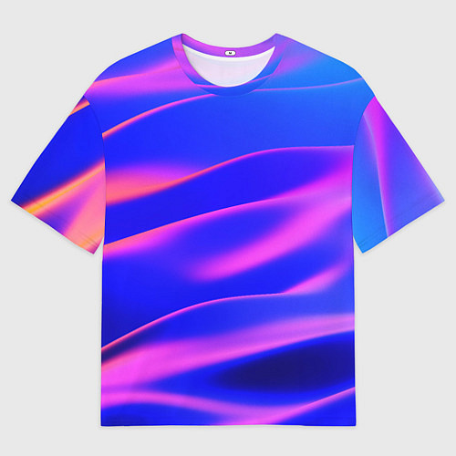 Мужская футболка оверсайз Неоновые волны градиент / 3D-принт – фото 1