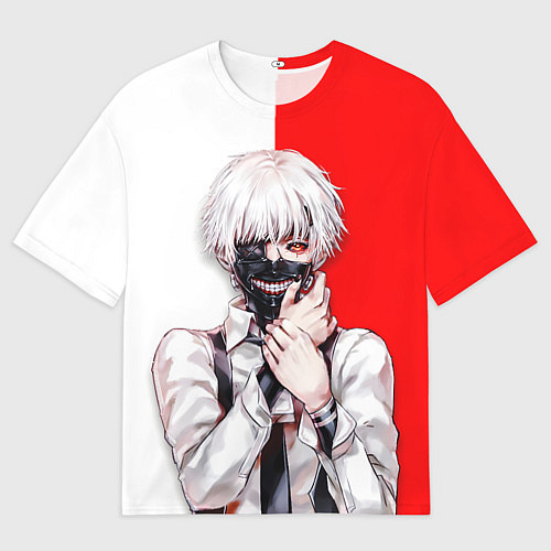 Мужская футболка оверсайз Кен Канеки - иероглифы Токийский гуль / 3D-принт – фото 1