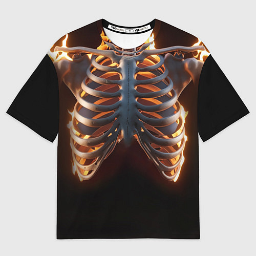 Мужская футболка оверсайз Скелет человека в огне / 3D-принт – фото 1