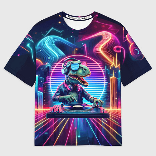 Мужская футболка оверсайз Dino DJ - neon glow / 3D-принт – фото 1