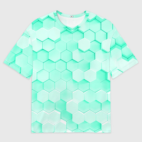 Мужская футболка оверсайз Ярко бирюзовые соты / 3D-принт – фото 1