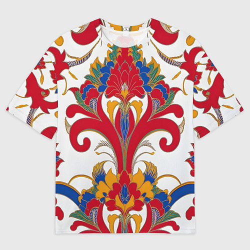 Мужская футболка оверсайз Яркий алый узор / 3D-принт – фото 1