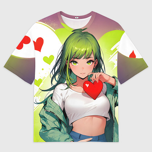 Мужская футболка оверсайз Аниме сердечки / 3D-принт – фото 1