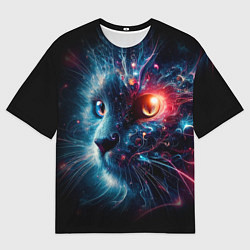 Мужская футболка оверсайз Морда чёрного кота со светящимися глазами - нейроа