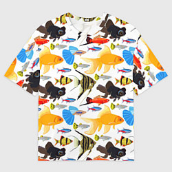 Мужская футболка оверсайз Аквариумные рыбки паттерн