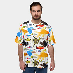 Футболка оверсайз мужская Аквариумные рыбки паттерн, цвет: 3D-принт — фото 2