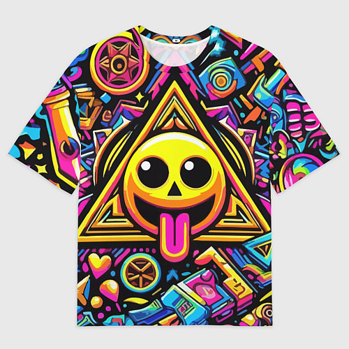 Мужская футболка оверсайз Красочный паттерн со смайликом - нейроарт / 3D-принт – фото 1
