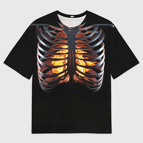 Мужская футболка оверсайз Огонь в груди скелета - костюм на хэллоуин / 3D-принт – фото 1