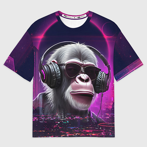 Мужская футболка оверсайз DJ monkey - Neon city / 3D-принт – фото 1