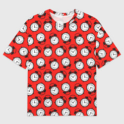 Футболка оверсайз мужская Будильник паттерн, цвет: 3D-принт