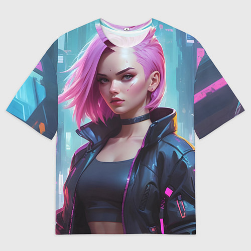 Мужская футболка оверсайз Cyberpunk 2077 a girl / 3D-принт – фото 1