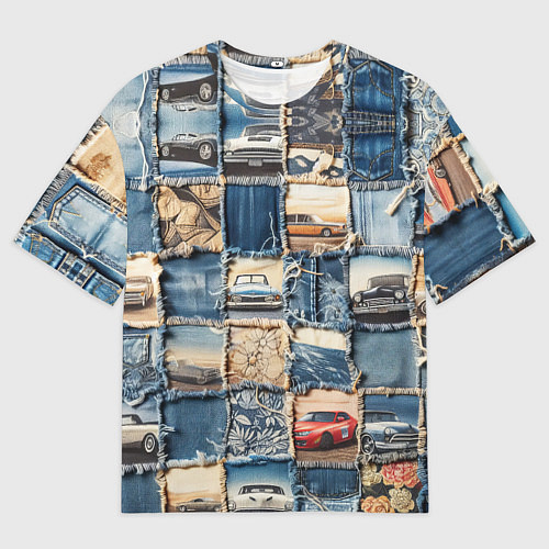 Мужская футболка оверсайз Пэчворк с автомобилями / 3D-принт – фото 1