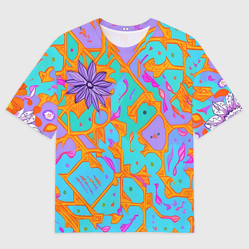 Мужская футболка оверсайз Яркая абстракция цветы / 3D-принт – фото 1