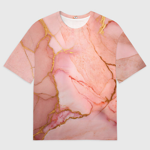 Мужская футболка оверсайз Текстура розового мрамора с золотом / 3D-принт – фото 1