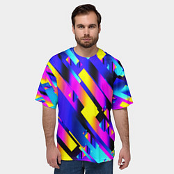 Футболка оверсайз мужская Неоновая геометрия плитка, цвет: 3D-принт — фото 2
