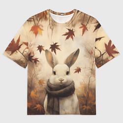 Футболка оверсайз мужская Осенний кролик в шарфе, цвет: 3D-принт
