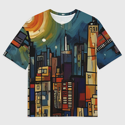 Мужская футболка оверсайз Ночной город в стиле Пикассо / 3D-принт – фото 1