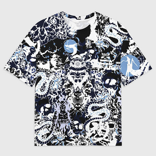 Мужская футболка оверсайз Японский самурай и драконы / 3D-принт – фото 1